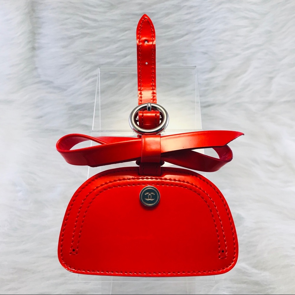 CHANEL Luggage Tag Patent Leather Tangerine